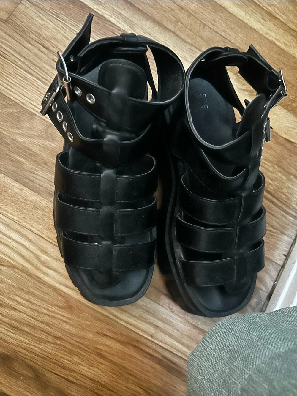 Black Platform Fisherman Sandals with Buckle Detail